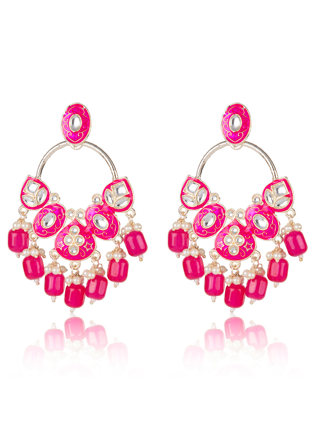 Priyaasi Magenta Floral Meenakari Drop Earrings