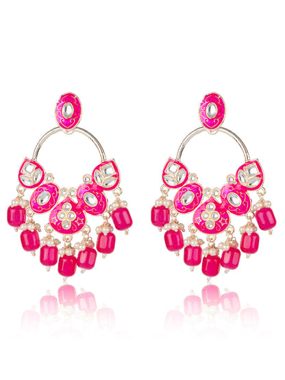 Priyaasi Magenta Floral Meenakari Drop Earrings
