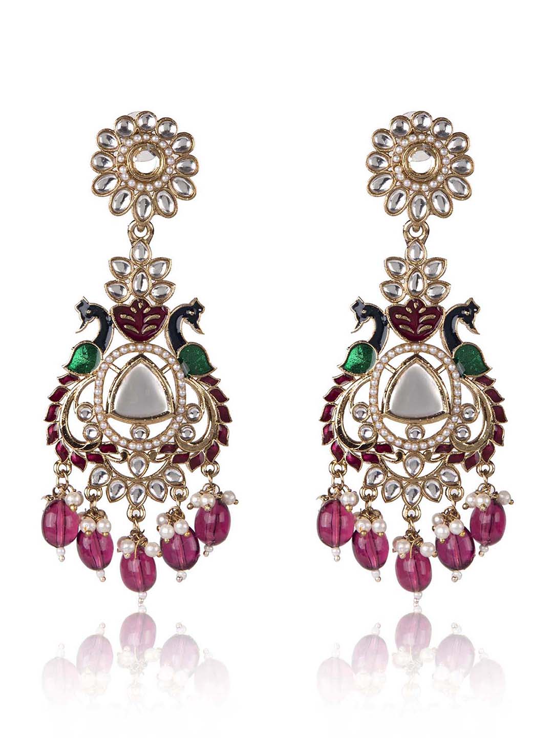 Priyaasi Multi Coloured Gold Plated Meenakari Drop Earrings