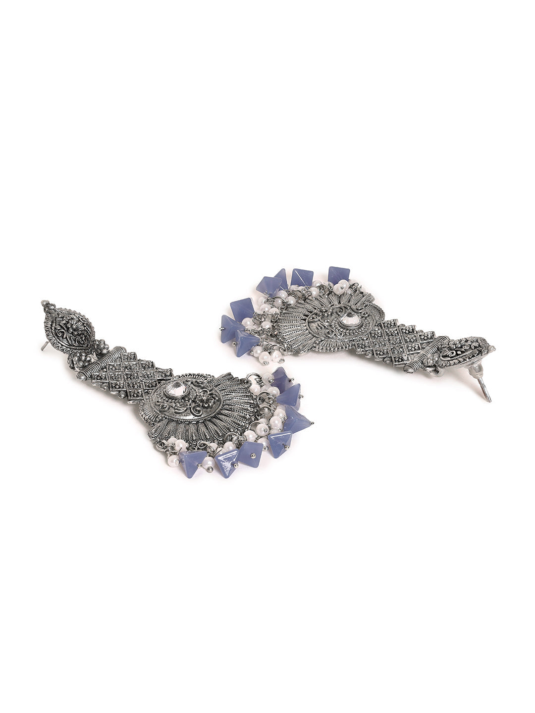 Priyaasi Sophisticated Tribal Earrings with Blue and White Beads