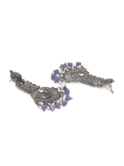 Priyaasi Sophisticated Tribal Earrings with Blue and White Beads