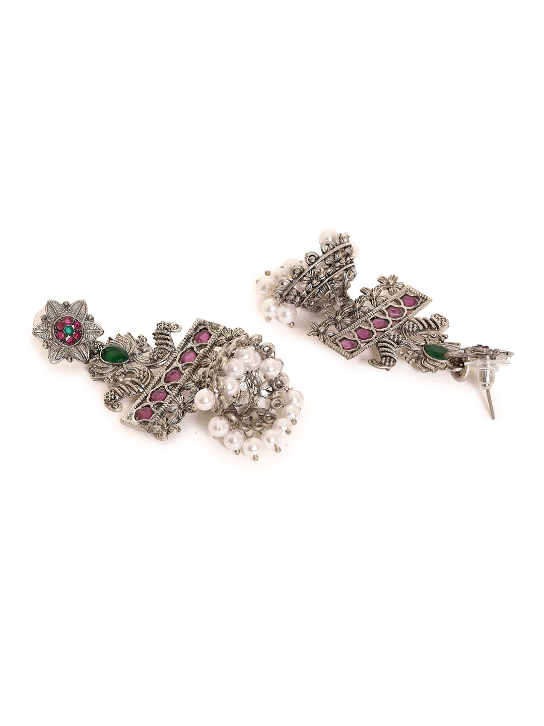 Priyaasi An Exquisite Tribal Influence Jhumkas with Ruby and Green Stones