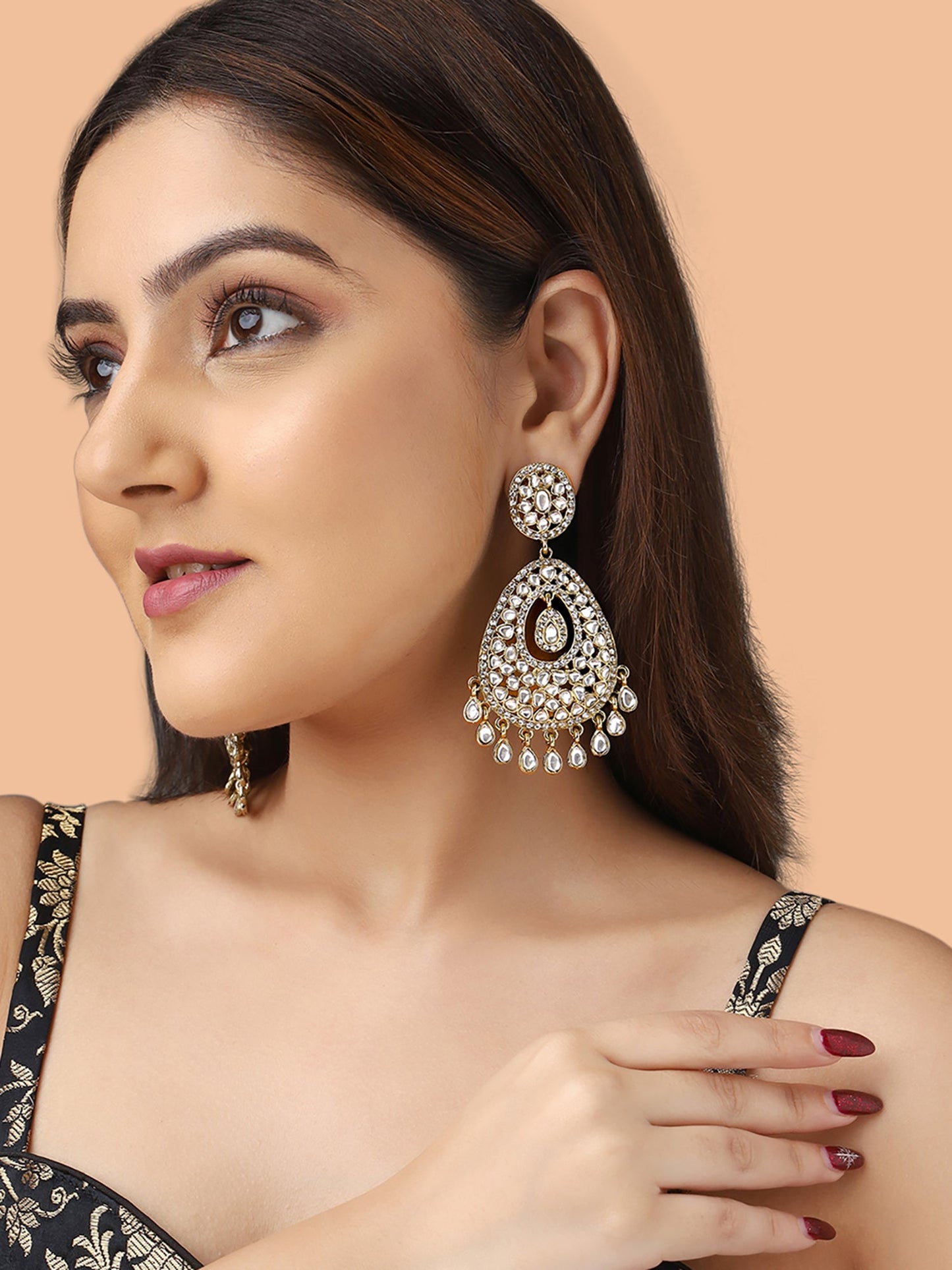 Priyaasi A Long Gilded Kundan Elegance and Mehandi Plating Chandbalis