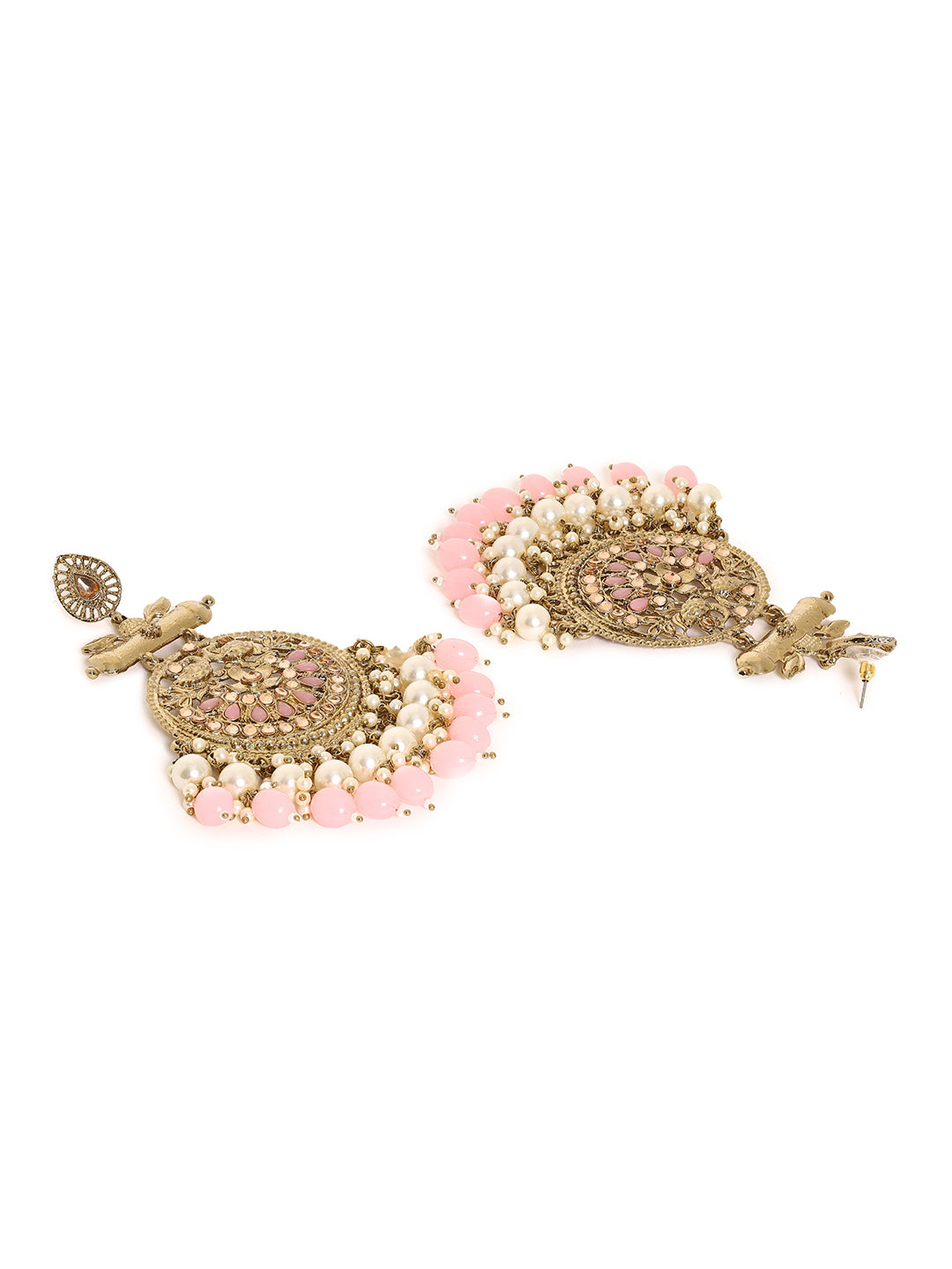 Priyaasi A Radiant Reverie Chandbalis with Mehandi Plating, Pink stones and elegant pearls