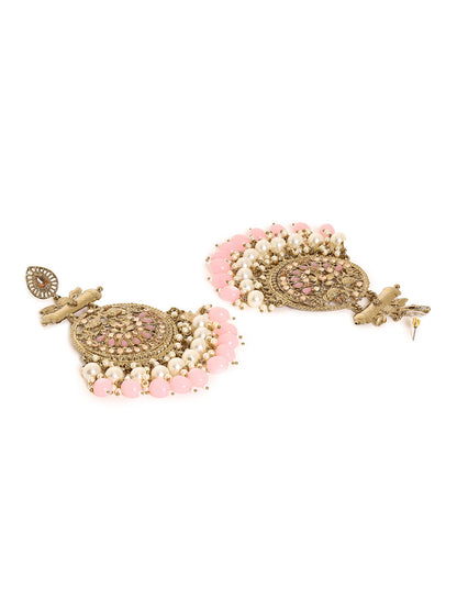 Priyaasi A Radiant Reverie Chandbalis with Mehandi Plating, Pink stones and elegant pearls