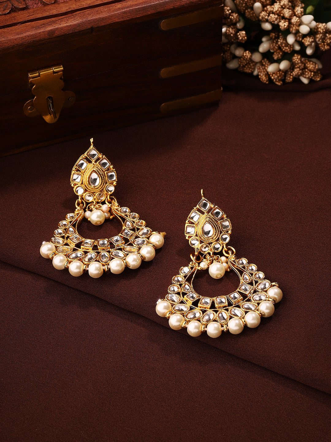 Priyaasi The Charm of Gold Plated Chandbalis with Pearls and Kundans