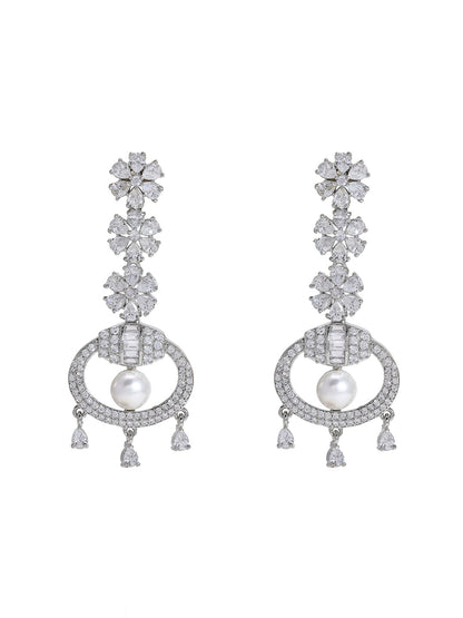 Priyaasi American Diamond and Pearl Adorned Silver-Plated Earrings