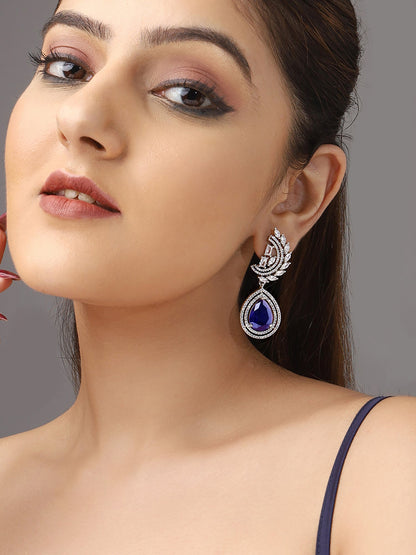 Priyaasi Silver-Plated American Diamond and Stunning Blue Diamond Earrings