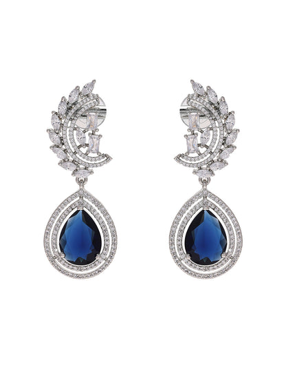 Priyaasi Silver-Plated American Diamond and Stunning Blue Diamond Earrings