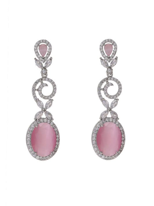 Priyaasi Unveiled Silver Plated American Diamond Earrings Adorned with Pink Stones