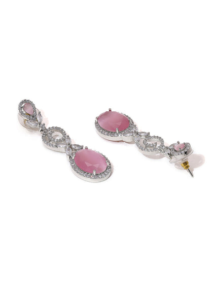 Priyaasi Unveiled Silver Plated American Diamond Earrings Adorned with Pink Stones