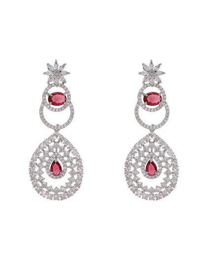 Priyaasi Silver-Plated American Diamond and Ruby Stones Earrings Style