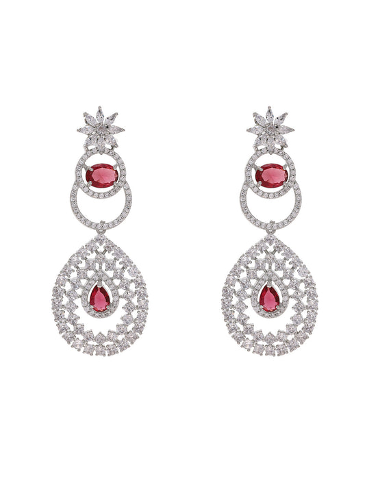 Priyaasi Silver-Plated American Diamond and Ruby Stones Earrings Style