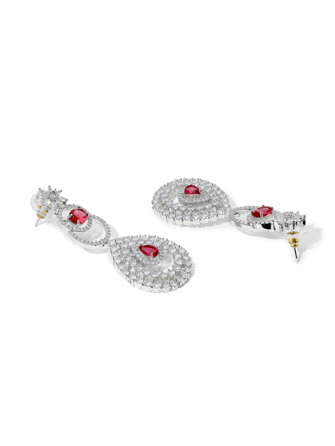 Priyaasi Silver-Plated American Diamond and Ruby Stones Earrings Style