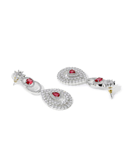 Priyaasi Silver-Plated American Diamond and Ruby Stones Earrings Style