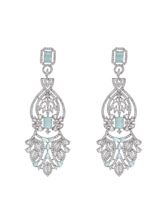 Priyaasi Mint Elegance American Diamond Adorned Silver-Plated Earrings