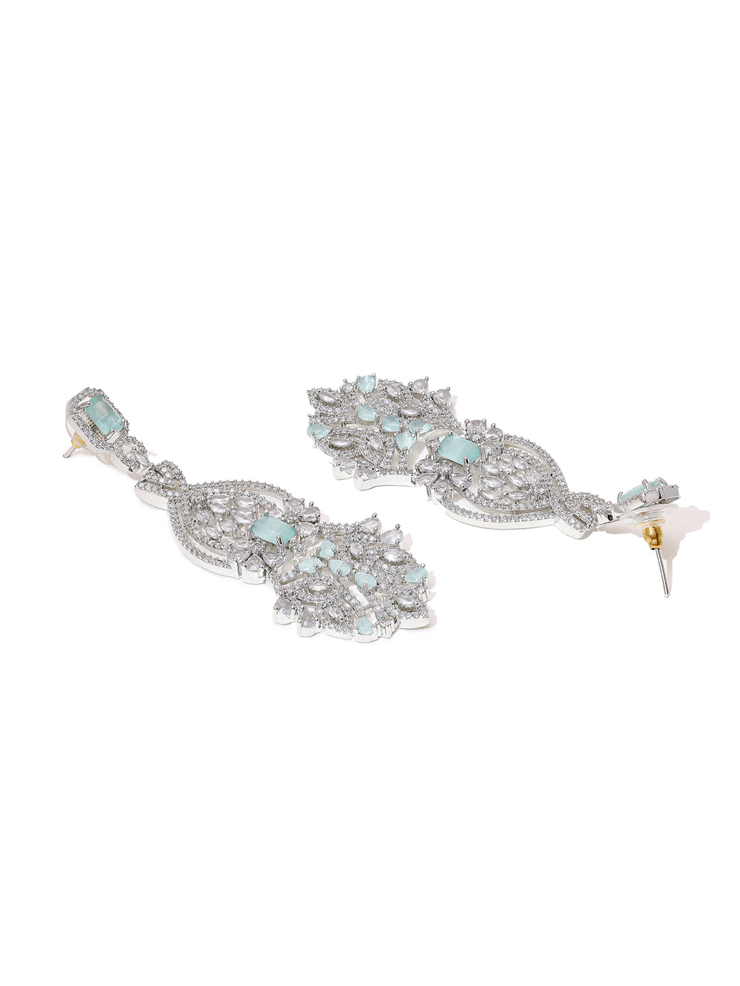 Priyaasi Mint Elegance American Diamond Adorned Silver-Plated Earrings