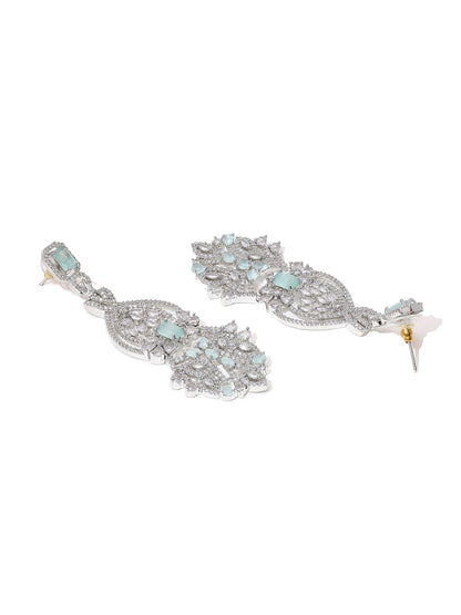 Priyaasi Mint Elegance American Diamond Adorned Silver-Plated Earrings