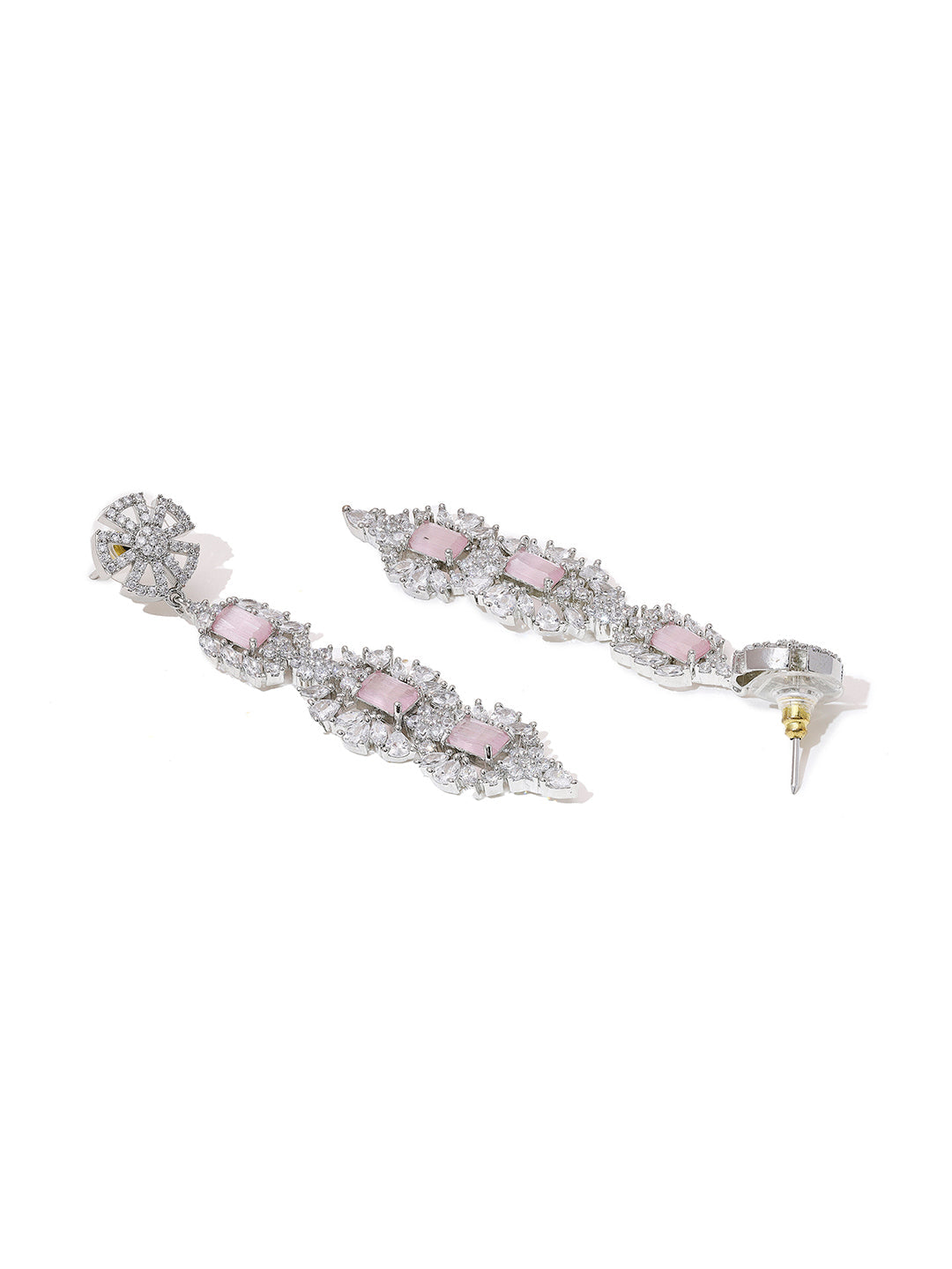 Priyaasi Silver-Plated American Diamond Pink Color Earrings
