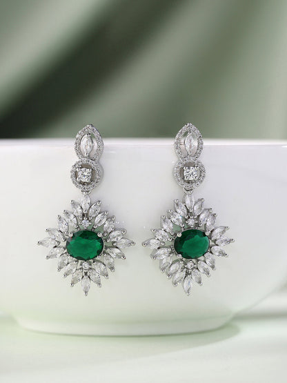Priyaasi Pink-colored American diamond earrings plated in silver plating