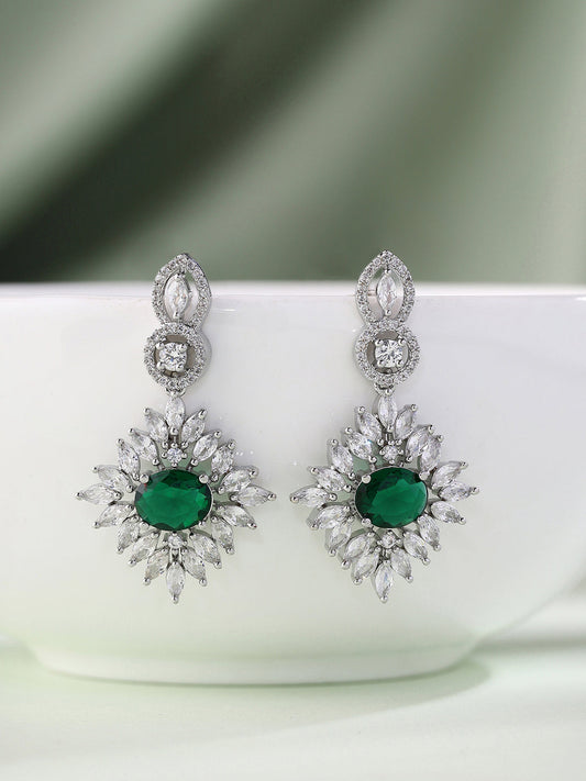 Priyaasi Pink-colored American diamond earrings plated in silver plating