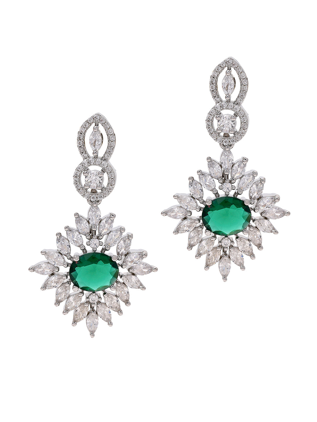 Priyaasi Pink-colored American diamond earrings plated in silver plating