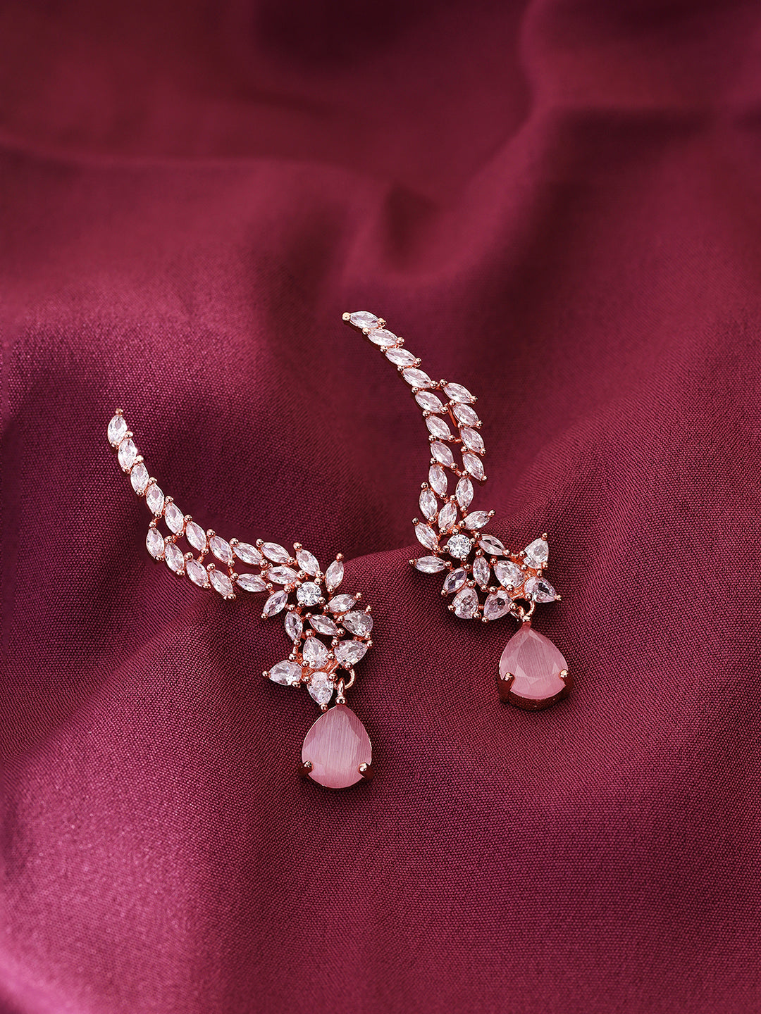 Priyaasi Rose Gold-Plated Brilliance with American Diamond and Blush Pink Stones Bracelet