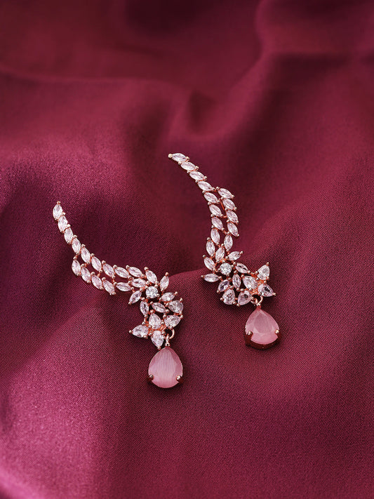 Priyaasi Rose Gold-Plated Brilliance with American Diamond and Blush Pink Stones Bracelet