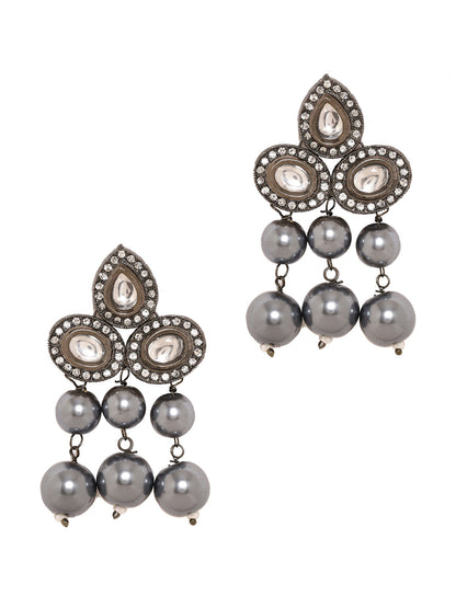 Priyaasi Elegance in Ebony Black Plated Kundan and Pearl Earrings