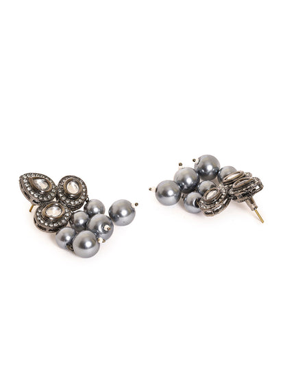 Priyaasi Elegance in Ebony Black Plated Kundan and Pearl Earrings