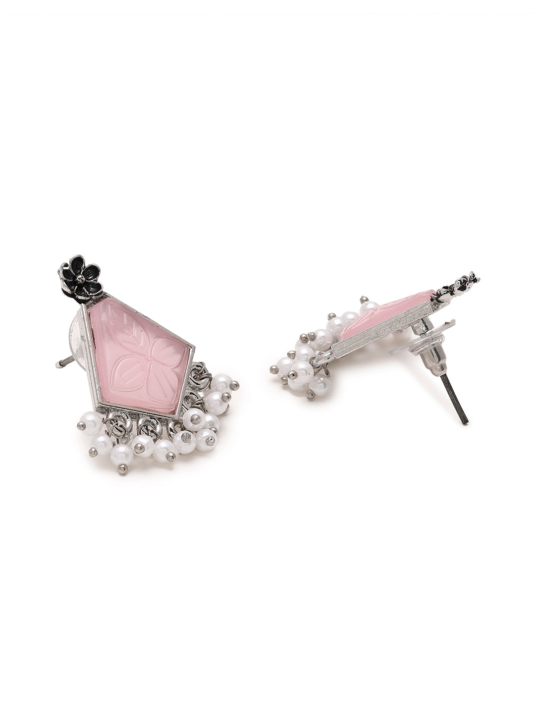 Priyaasi Blossoming Elegance Pink Stones and Floral Charm Drop Earrings