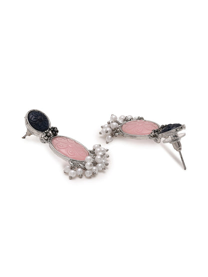 Priyaasi Elegant Drop Earrings Featuring Green and Pink Stones