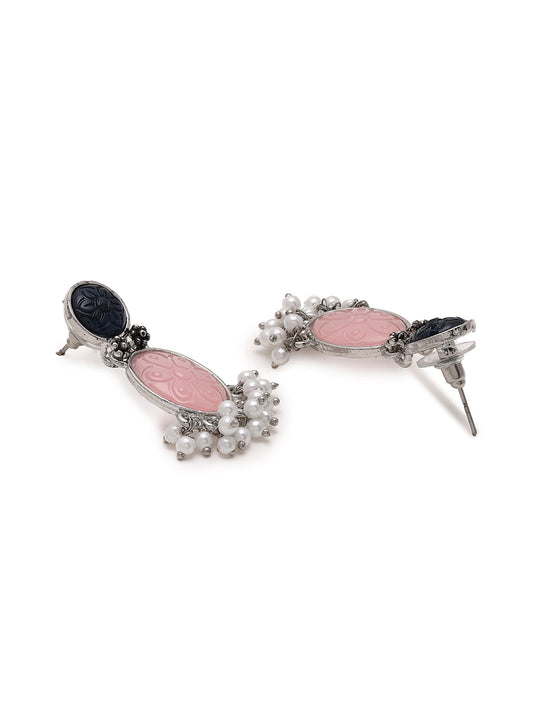 Priyaasi Elegant Drop Earrings Featuring Green and Pink Stones