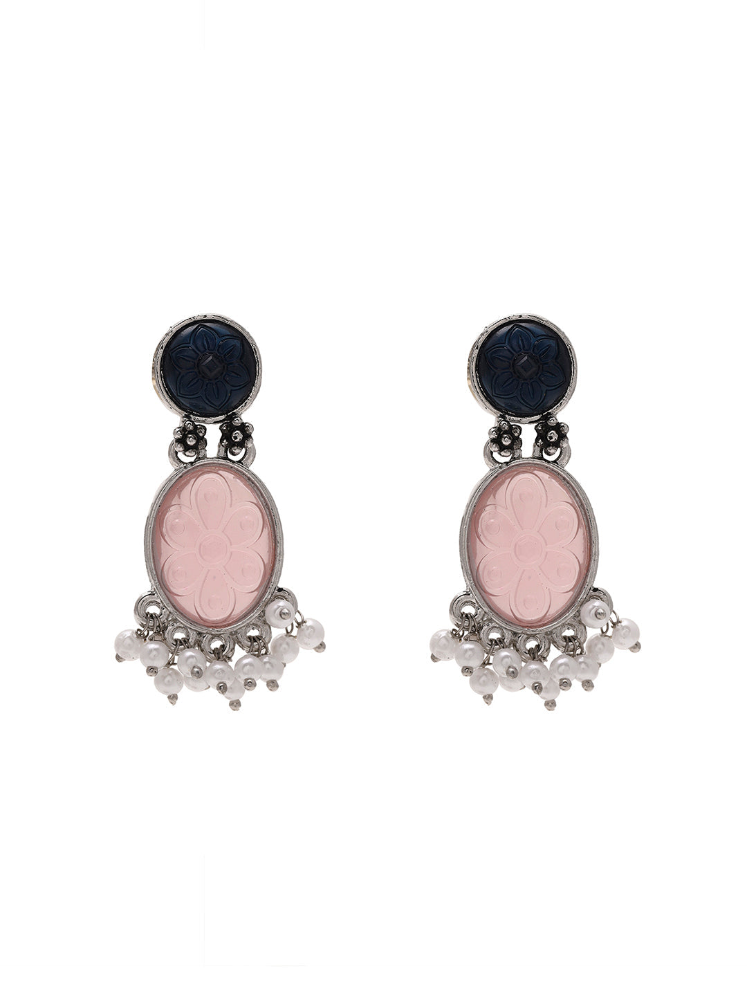Priyaasi Elegant Drop Earrings Featuring Green and Pink Stones