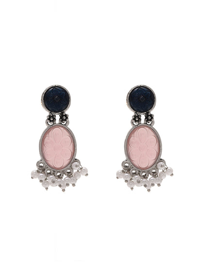 Priyaasi Elegant Drop Earrings Featuring Green and Pink Stones