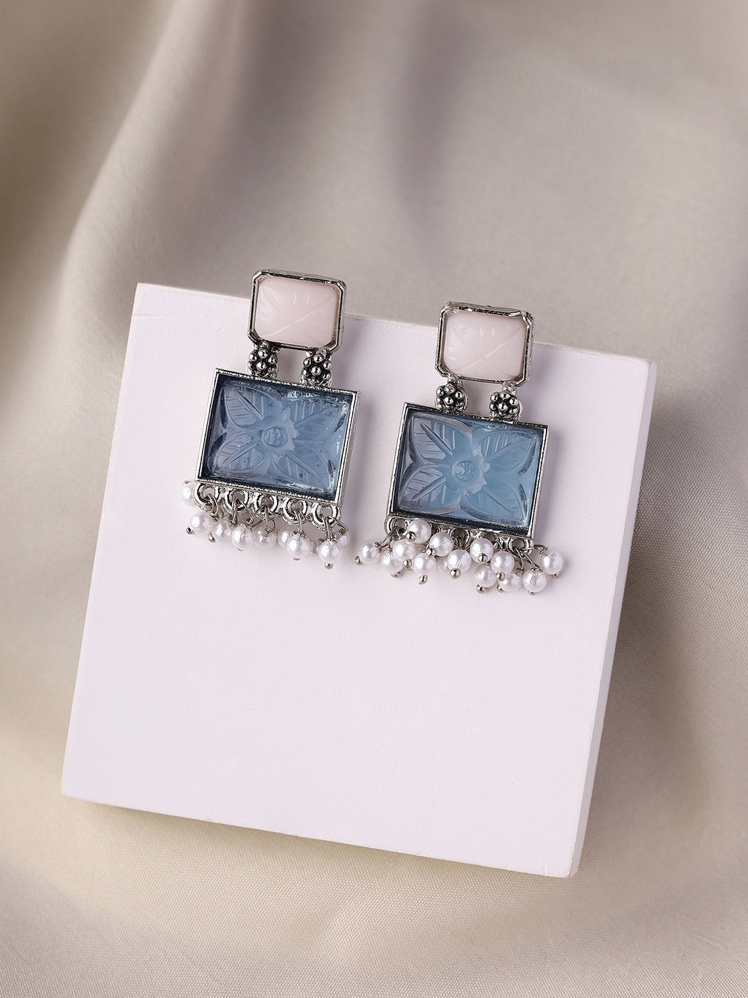 Priyaasi Rectangular Bliss with Pink and Green Stone Earrings