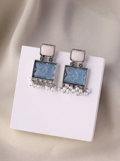 Priyaasi Rectangular Bliss with Pink and Green Stone Earrings