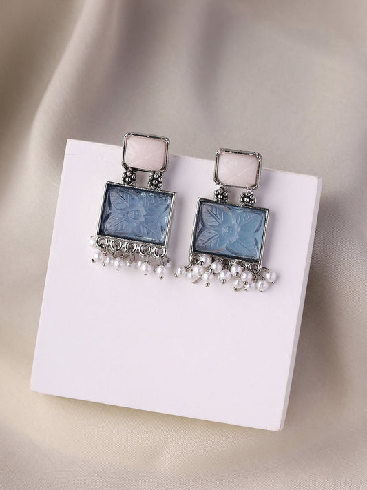Priyaasi Rectangular Bliss with Pink and Green Stone Earrings