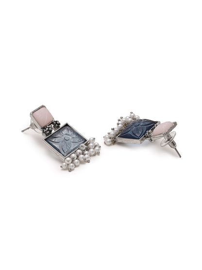 Priyaasi Rectangular Bliss with Pink and Green Stone Earrings
