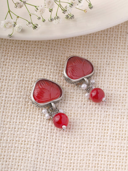 Priyaasi Ruby Stoned Floral Drop Earrings