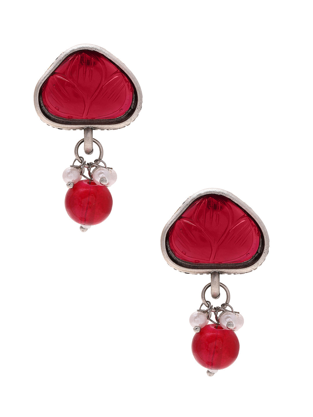 Priyaasi Ruby Stoned Floral Drop Earrings
