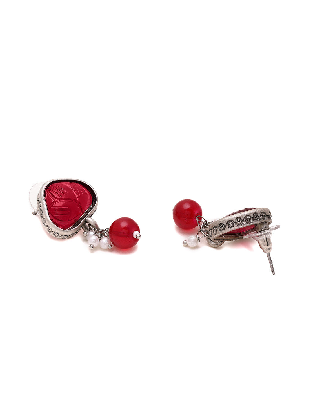 Priyaasi Ruby Stoned Floral Drop Earrings
