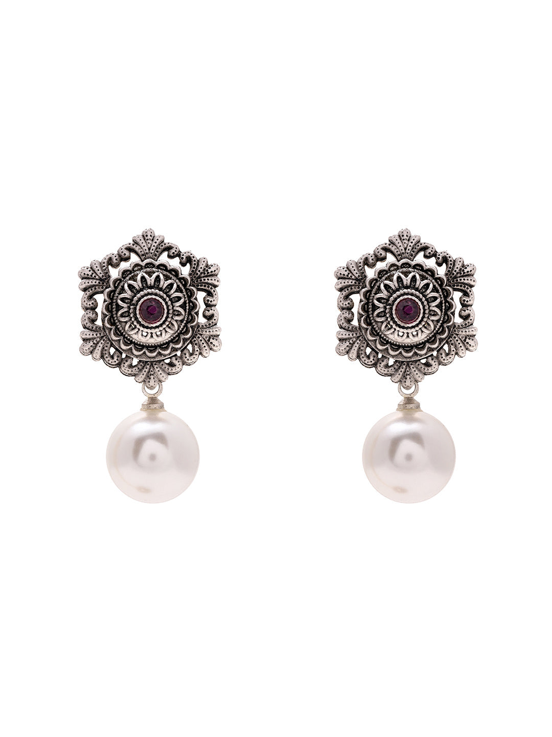 Priyaasi Oxidized Pearl Floral Earrings