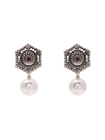 Priyaasi Oxidized Pearl Floral Earrings