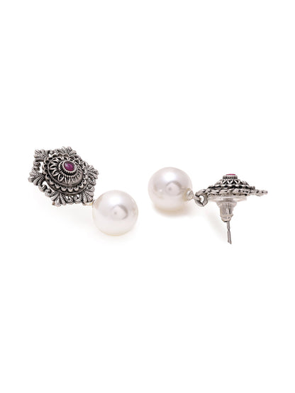 Priyaasi Oxidized Pearl Floral Earrings