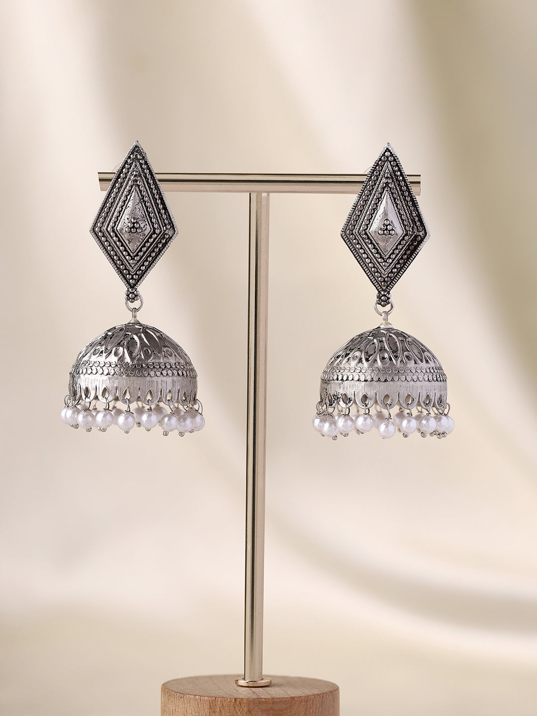 Priyaasi Fusion Diamond-Shaped Oxidized Jhumkas