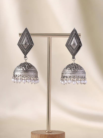 Priyaasi Fusion Diamond-Shaped Oxidized Jhumkas