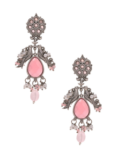 Priyaasi Shining Grace Peacock-shaped earrings made of pink stones