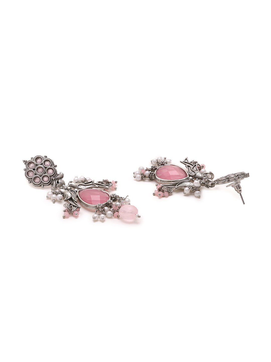 Priyaasi Shining Grace Peacock-shaped earrings made of pink stones