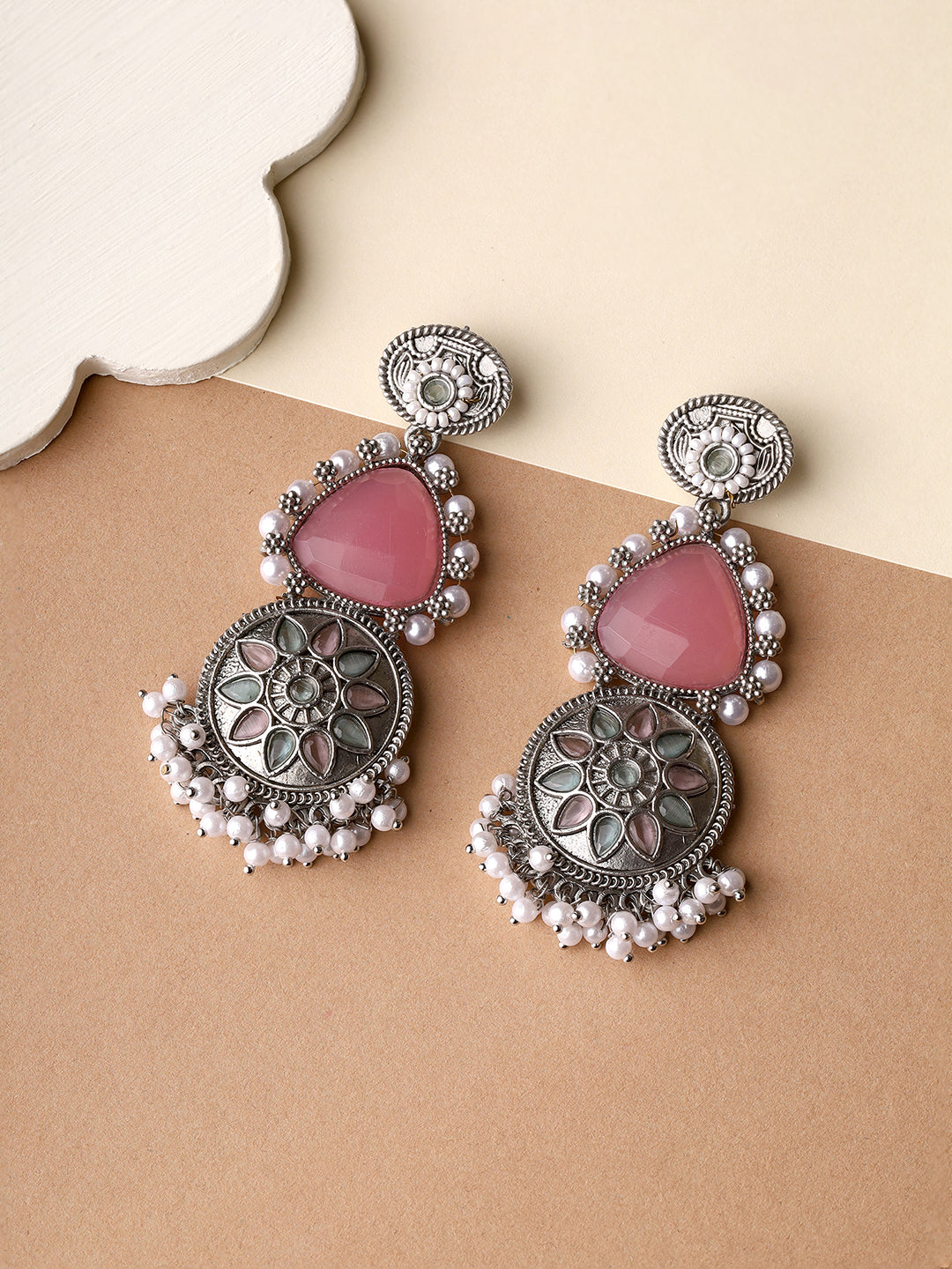 Priyaasi Dusty Pink Pearl Elegance Drop Earrings